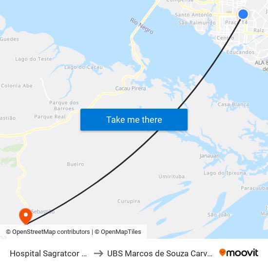 Hospital Sagratcor C/B to UBS Marcos de Souza Carvalho map