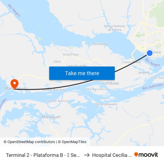 Terminal 2 - Plataforma B - ➑ Sentido Bairro to Hospital Cecília Cabral map