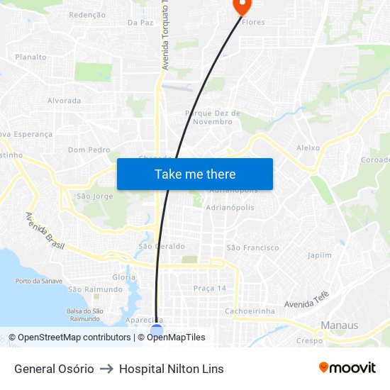 General Osório to Hospital Nilton Lins map