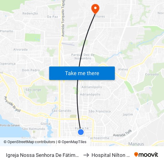 Igreja Nossa Senhora De Fátima C/B to Hospital Nilton Lins map