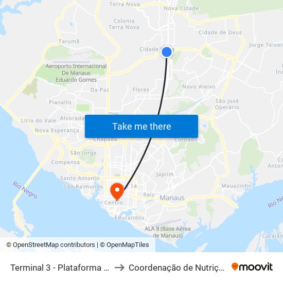 Terminal 3 - Plataforma A - ➍ Sentido Zona Oeste to Coordenação de Nutrição🍎🚲 - UND1 UNINORTE map