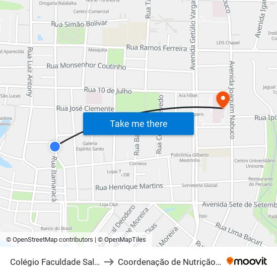 Colégio Faculdade Salesiano Dom Bosco to Coordenação de Nutrição🍎🚲 - UND1 UNINORTE map