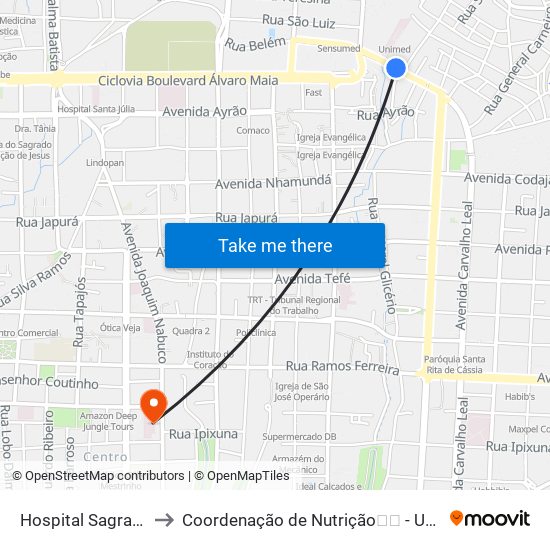 Hospital Sagratcor C/B to Coordenação de Nutrição🍎🚲 - UND1 UNINORTE map