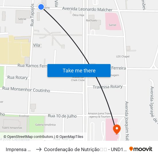 Imprensa Oficial to Coordenação de Nutrição🍎🚲 - UND1 UNINORTE map