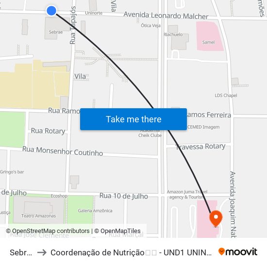 Sebrae to Coordenação de Nutrição🍎🚲 - UND1 UNINORTE map