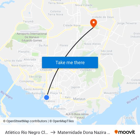 Atlético Rio Negro Clube to Maternidade Dona Nazira Daou map