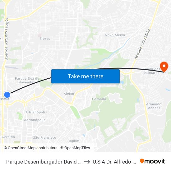 Parque Desembargador David Antônio C/B to U.S.A Dr. Alfredo Campos map