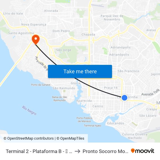 Terminal 2 - Plataforma B - ➒ Sentido Bairro to Pronto Socorro Mora Tapajós map
