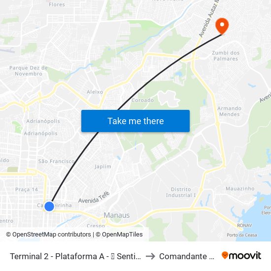 Terminal 2 - Plataforma A - ➋ Sentido Bairro to Comandante Telles map