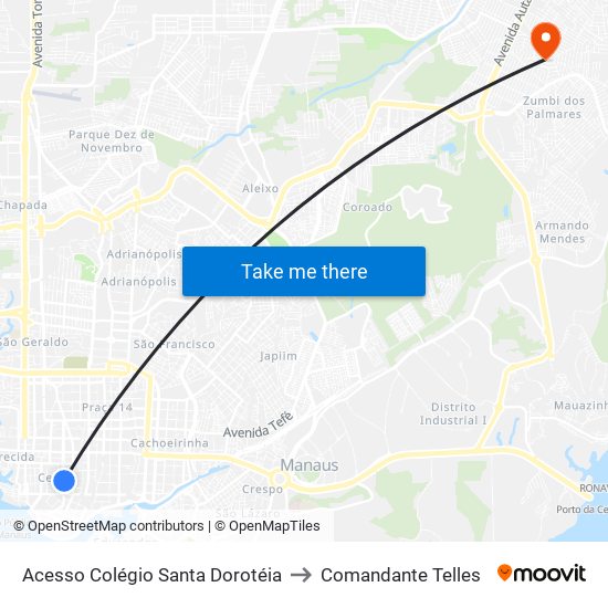 Acesso Colégio Santa Dorotéia to Comandante Telles map
