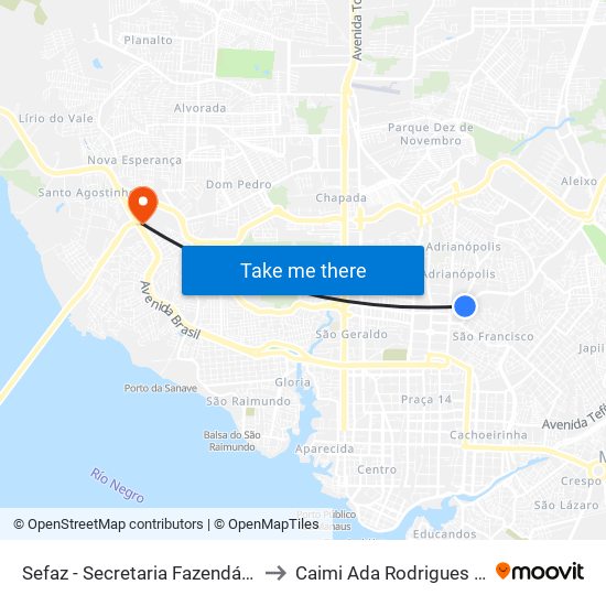 Sefaz - Secretaria Fazendária B/C to Caimi Ada Rodrigues Viana map