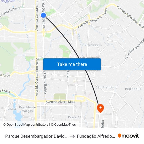 Parque Desembargador David Antônio C/B to Fundação Alfredo Da Mata map