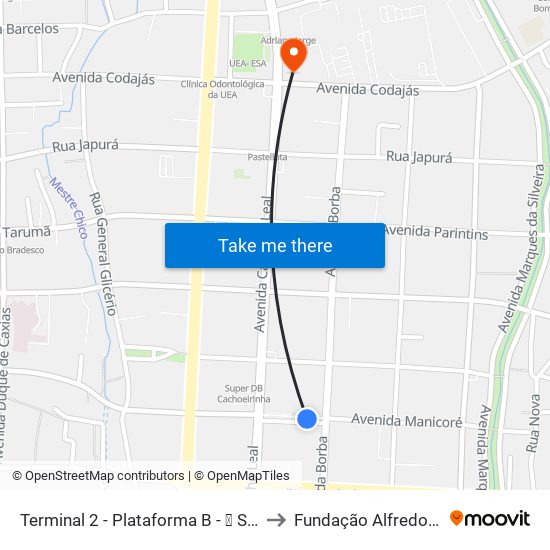 Terminal 2 - Plataforma B - ➐ Sentido Bairro to Fundação Alfredo Da Mata map