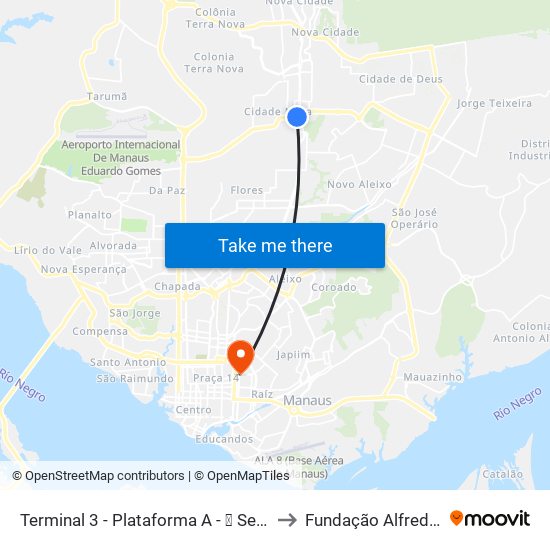 Terminal 3 - Plataforma A - ➍ Sentido Zona Oeste to Fundação Alfredo Da Mata map