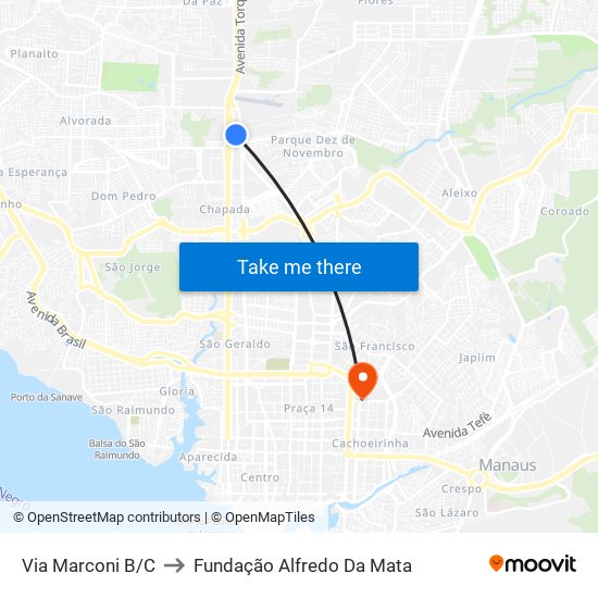Via Marconi B/C to Fundação Alfredo Da Mata map