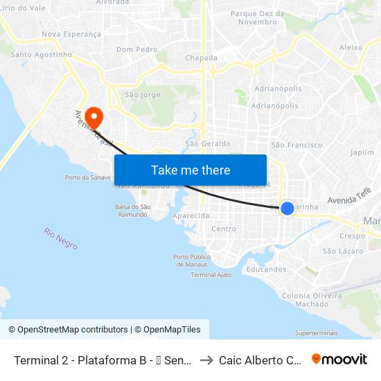 Terminal 2 - Plataforma B - ➒ Sentido Bairro to Caic Alberto Carreira map