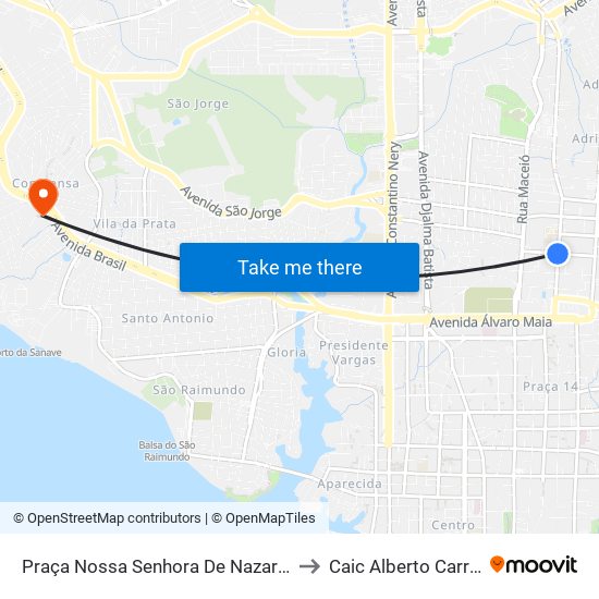 Praça Nossa Senhora De Nazaré B/C to Caic Alberto Carreira map