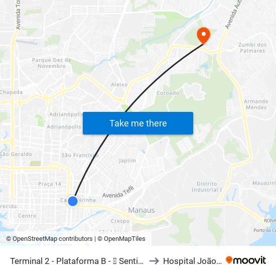 Terminal 2 - Plataforma B - ➓ Sentido Distrito to Hospital Joãozinho map