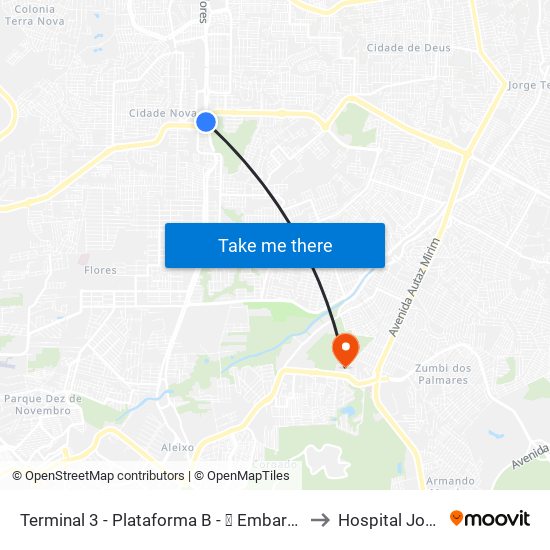 Terminal 3 - Plataforma B - ➓ Embarque Cachoeirinha to Hospital Joãozinho map