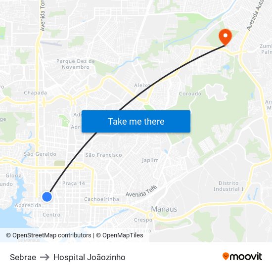 Sebrae to Hospital Joãozinho map