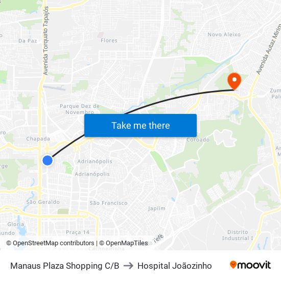 Manaus Plaza Shopping C/B to Hospital Joãozinho map