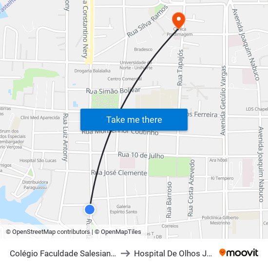 Colégio Faculdade Salesiano Dom Bosco to Hospital De Olhos Júlia Herrera map