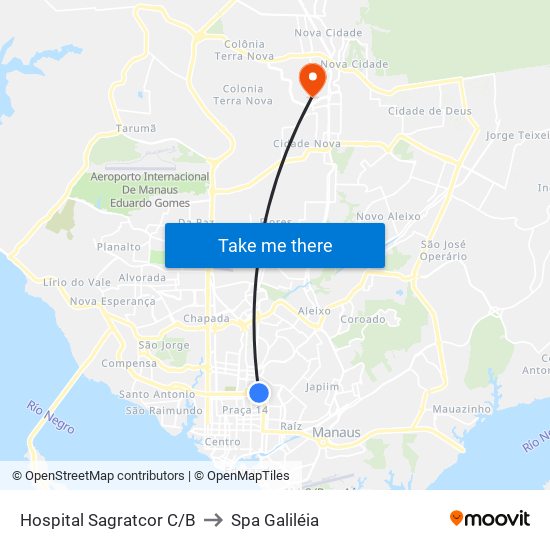 Hospital Sagratcor C/B to Spa Galiléia map