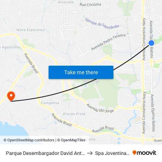 Parque Desembargador David Antônio C/B to Spa Joventina Dias map