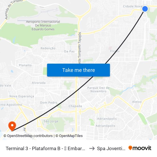 Terminal 3 - Plataforma B - ➓ Embarque Cachoeirinha to Spa Joventina Dias map