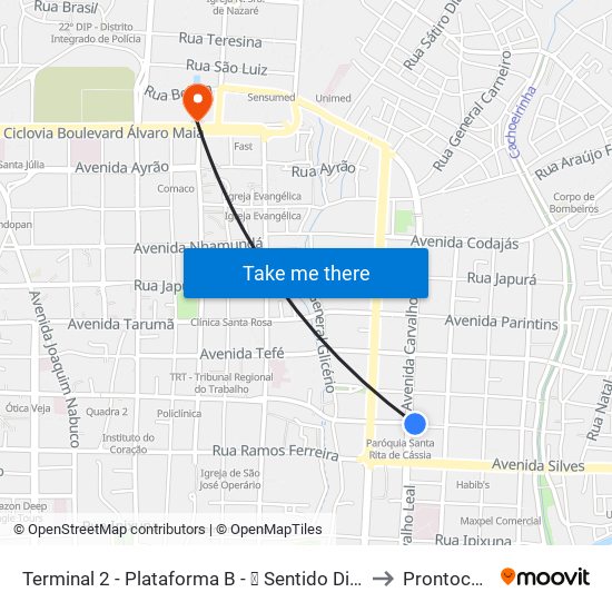 Terminal 2 - Plataforma B - ➓ Sentido Distrito to Prontocord map