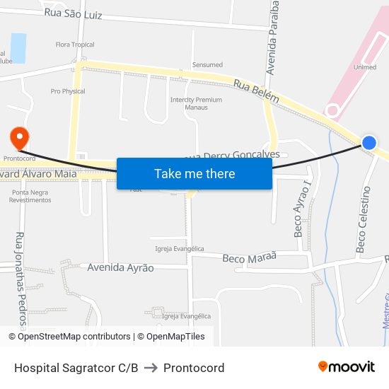 Hospital Sagratcor C/B to Prontocord map