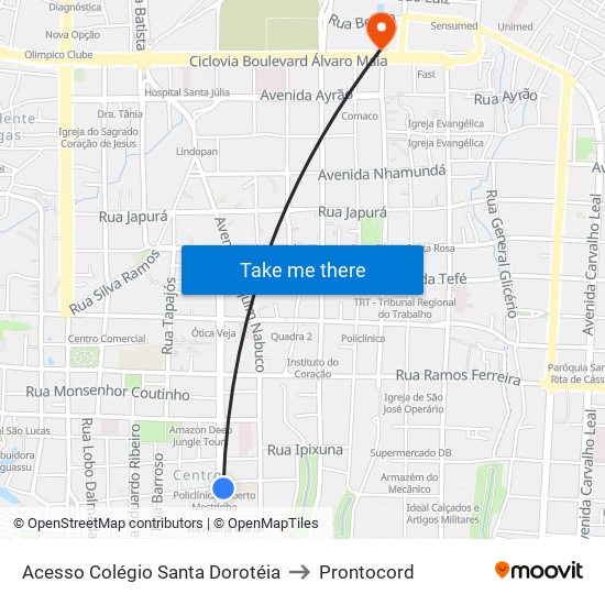 Acesso Colégio Santa Dorotéia to Prontocord map