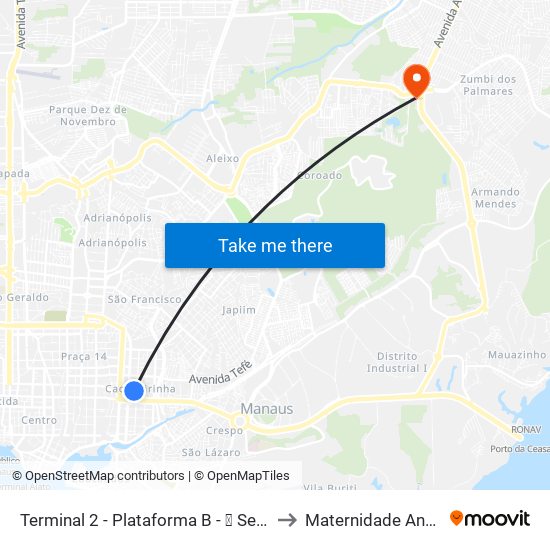 Terminal 2 - Plataforma B - ➐ Sentido Bairro to Maternidade Ana Braga map