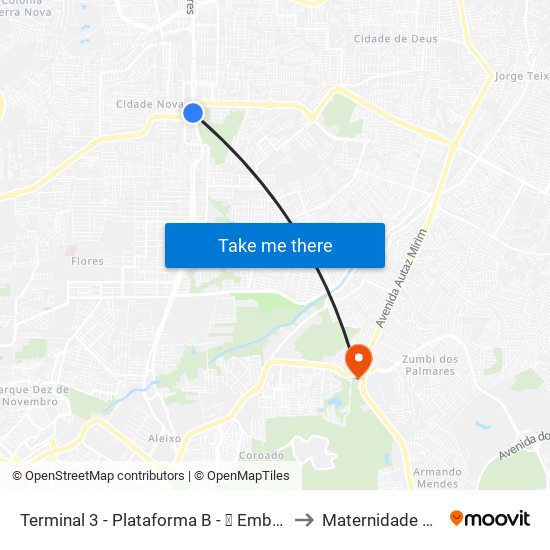 Terminal 3 - Plataforma B - ➓ Embarque Cachoeirinha to Maternidade Ana Braga map