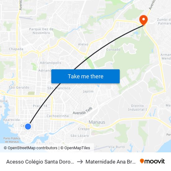 Acesso Colégio Santa Dorotéia to Maternidade Ana Braga map