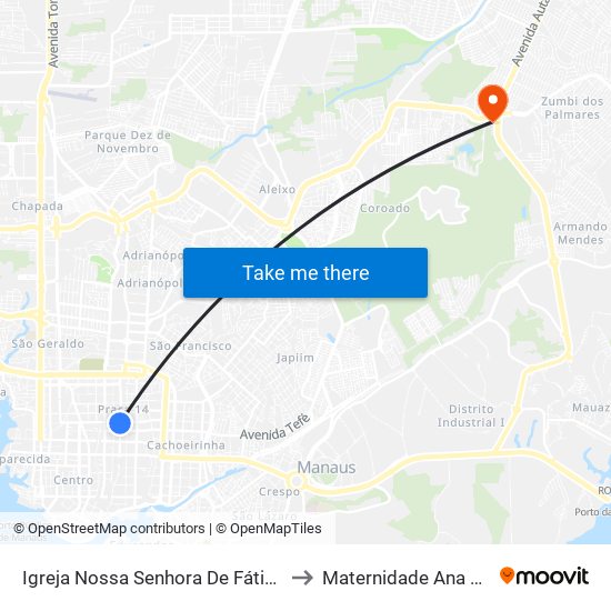 Igreja Nossa Senhora De Fátima C/B to Maternidade Ana Braga map