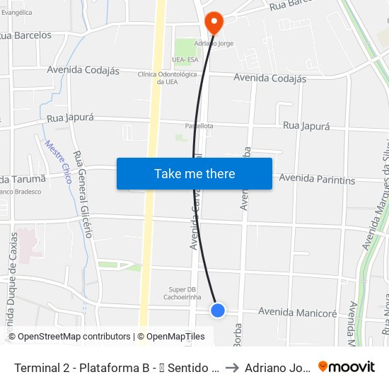 Terminal 2 - Plataforma B - ➑ Sentido Bairro to Adriano Jorge map