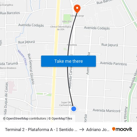 Terminal 2 - Plataforma A - ➋ Sentido Bairro to Adriano Jorge map