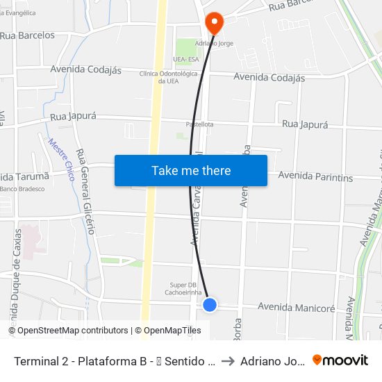 Terminal 2 - Plataforma B - ➒ Sentido Bairro to Adriano Jorge map