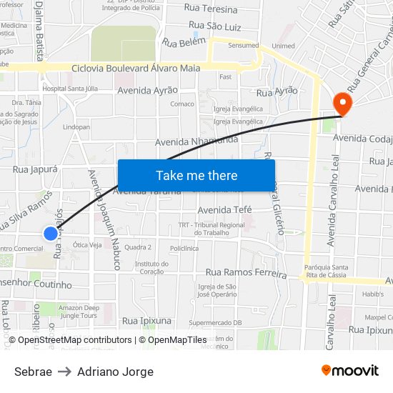 Sebrae to Adriano Jorge map