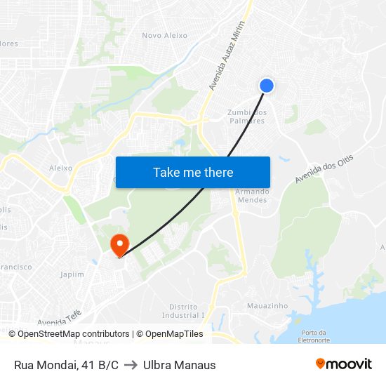 Rua Mondai, 41 B/C to Ulbra Manaus map