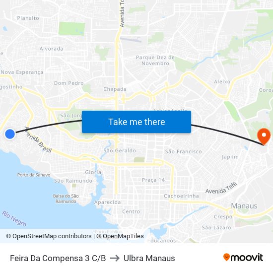 Feira Da Compensa 3 C/B to Ulbra Manaus map