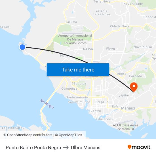 Ponto Bairro Ponta Negra to Ulbra Manaus map