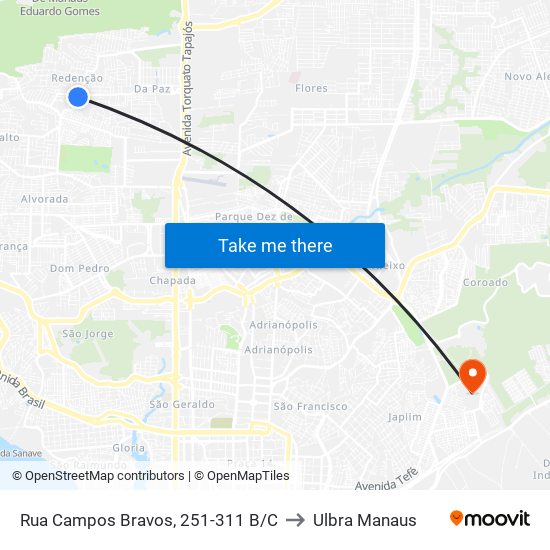 Rua Campos Bravos, 251-311 B/C to Ulbra Manaus map