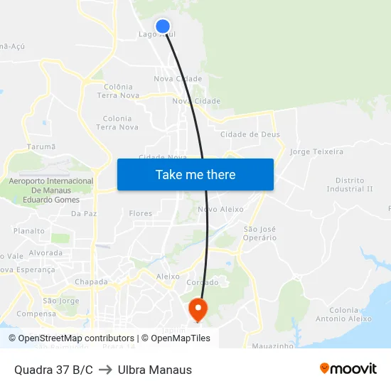 Quadra 37 B/C to Ulbra Manaus map