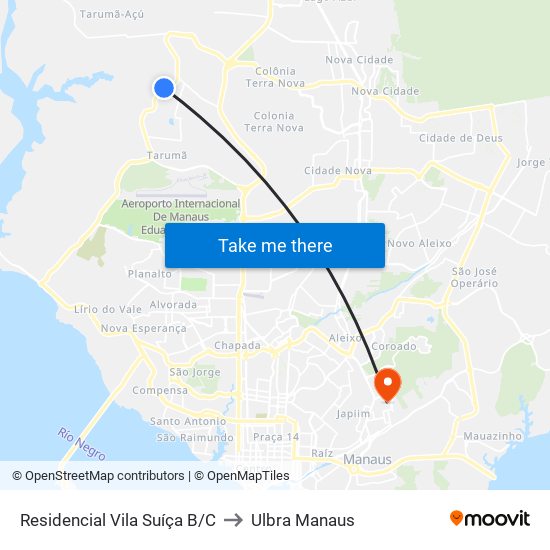 Residencial Vila Suíça B/C to Ulbra Manaus map
