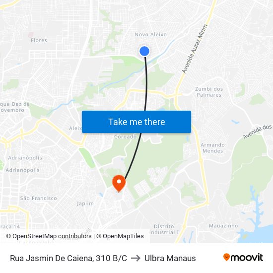 Rua Jasmin De Caiena, 310 B/C to Ulbra Manaus map
