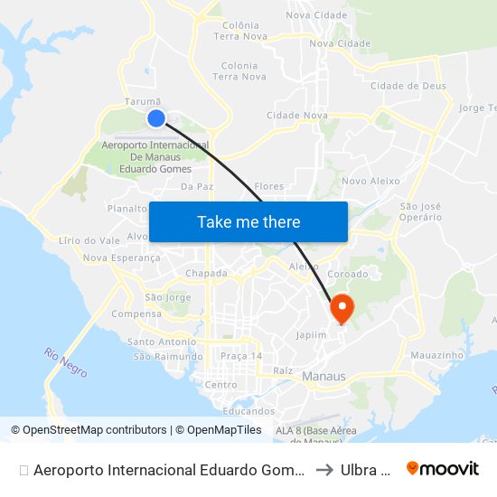 ✈️ Aeroporto Internacional Eduardo Gomes - Sentido Av. Do Turismo to Ulbra Manaus map