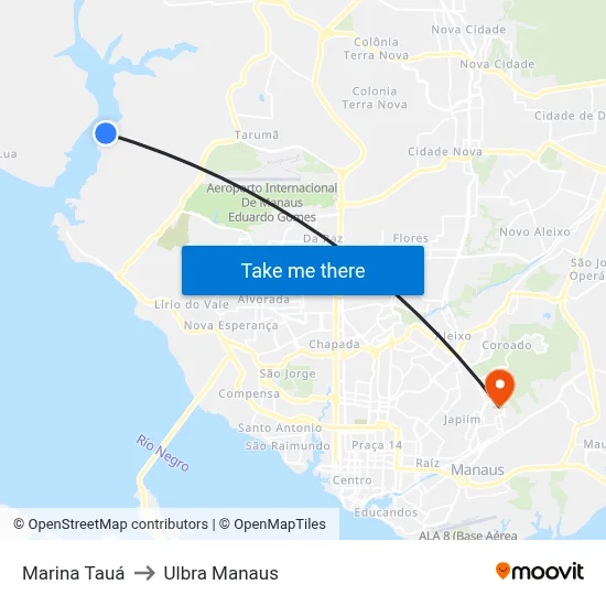 Marina Tauá to Ulbra Manaus map