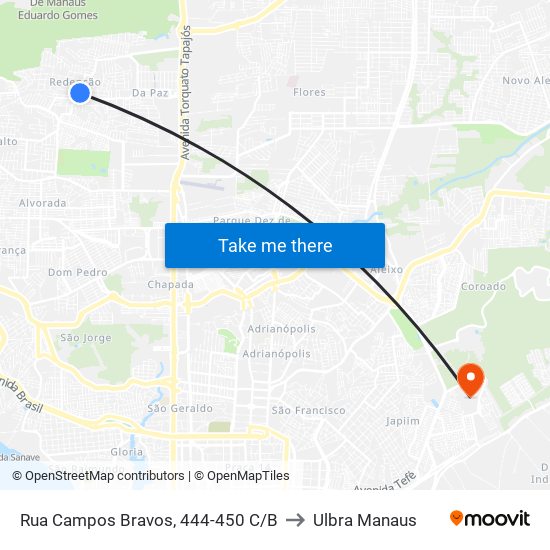 Rua Campos Bravos, 444-450 C/B to Ulbra Manaus map